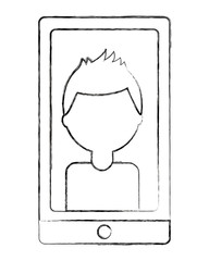 man on screen mobile phone vector illustration sketch
