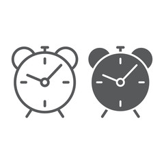 Alarm clock line and glyph icon, time and hour, deadline sign vector graphics, a linear pattern on a white background, eps 10.