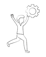 man with gear work innovation teamwork vector illustration sketch