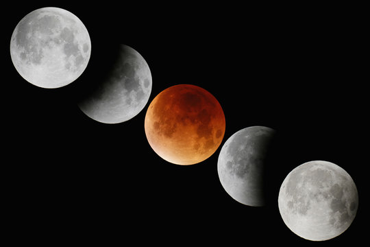 Super moon eclipse of September 28, 2015. Main phases of the phenomenon.