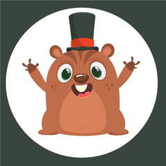 Cartoon marmot or chipmunk in major hat. Vector illustration. Groundhog day