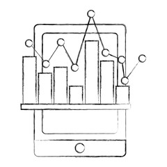 smartphone statistic financial bar graph vector illustration sketch