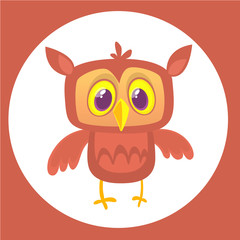 Funny cartoon owl with big eyes. Vector illustration. Design for print, children book illustration or party decoration