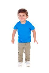 Beautiful little child three years old wearing blue t-shirt