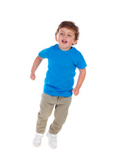 Beautiful little child three years old wearing blue t-shirt