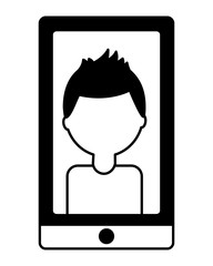 smartphone device with head man isolated icon vector illustration design