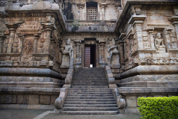 Fototapeta na wymiar Dvarpalas or guardians at the entrance of the main sanctum, Gangaikonda Cholapuram, Thanjavur, Tamil Nadu