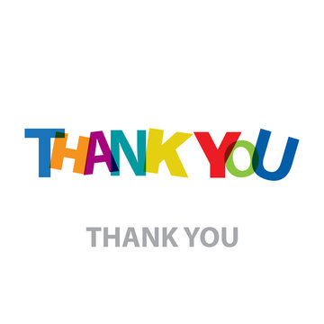 The word Thank you. Vector banner with the text colored rainbow.