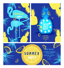 Set of summer party banners. Flat design. Vector illustration