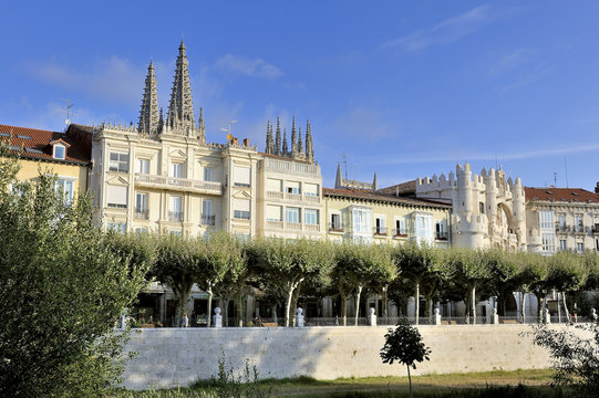 North-West Spain, Burgos, buildings on the banks of the Arlanzon river, historical center listed by UNESCO as World Heritage Site, Way of St James