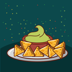 nachos with avocado sauce mexican food vector illustration