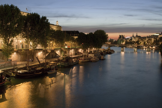France, Paris by night : the Seine river,  Quai Malaquais.