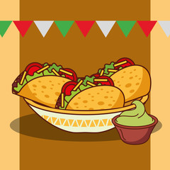 tacos and guacamole mexican food pennant vector illustration