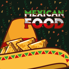 traditional hat and nachos mexican food vector illustration