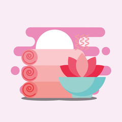 massage towels and lotus flower spa wellness vector illustration