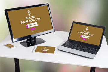 Online bank account concept on different devices