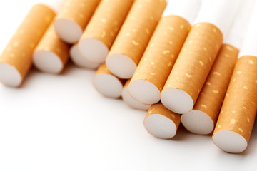 cigarette close up isolated on white background. Drug addiction. Tobacco smoking. cancer. Nicotine. Bad habit.