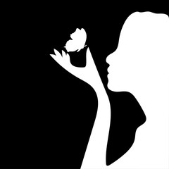 Silhouette of a Beauty girl with butterfly. Vector illustration on background.