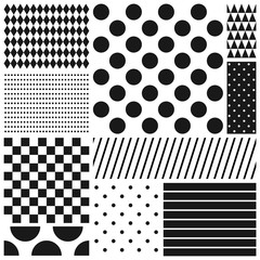 Black and white geometric seamless patterns set