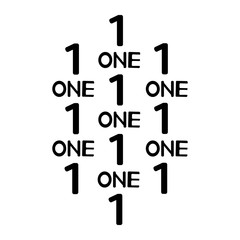 Black numerals and words one