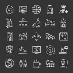 Airport service chalk icons set