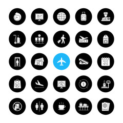 Airport service glyph icons set