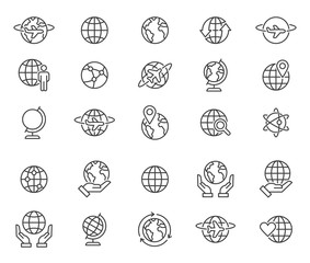 Outline world globes icons set - obrazy, fototapety, plakaty