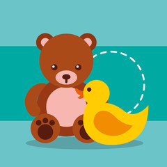 Fototapeta premium cute toys bear teddy and plastic duck vector illustration