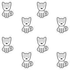 Obraz na płótnie Canvas Black and white seamless pattern with a cute shiba inu puppy