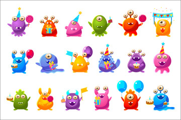 Fantastic Monsters With Birthday Party Objects © topvectors