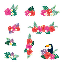 Vector illustration set of tropical flowers bouquet © KY