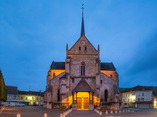 Les Andelys Normandy France May 3rd 2013 Saint Sauveur church of Petit Andelys build in 13 century, captured at dusk