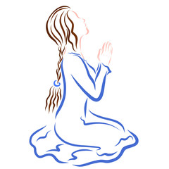 Beautiful young woman praying to God on her knees