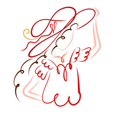 Brunette with wavy hair in a hat, summer fashion