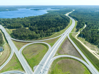 road junction in the countryside aerial view  in the form of butterfly