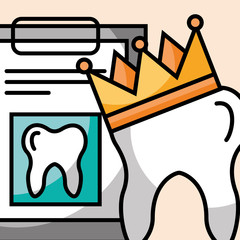 tooth crown and clipboard report dental care vector illustration