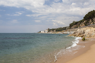 Mediterranean beach in Calella de Mar, maresme region, province Barcelona, Catalonia, Spain.