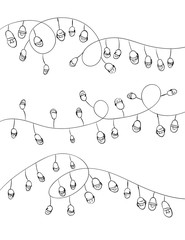 Garlands of light bulbs sketch isolated on white.