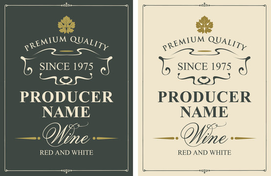 Naklejka Set of two vector wine labels with vine leaves and calligraphic inscriptions in retro style