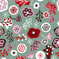 Cute seamless pattern with floral elements, vector