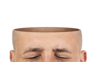 A cut of an empty head on a white background