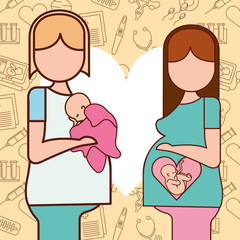 pregnancy fertilization mother holding his baby waiting born love vector illustration