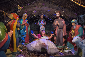 Fototapeta premium Nativity scene, Christmas at Basilica of the Sacred Heart of Jesus, Pondicherry