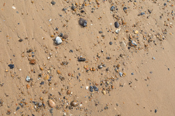 Small stones on a sandy beach