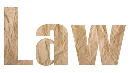 Law word with wrinkled paper texture