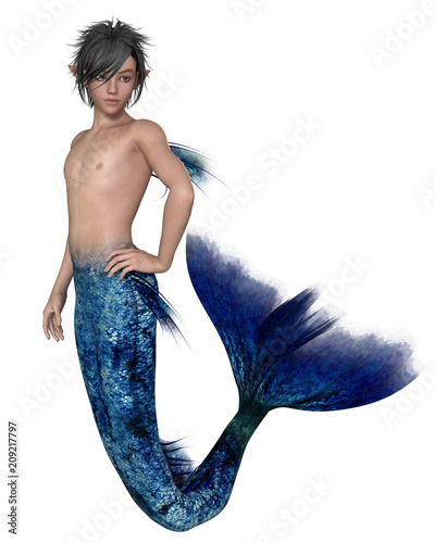 "Young Merman with Dark Blue Fish Tail - fantasy illustration" Stock photo and royalty-free images on Fotolia.com - Pic 209217797