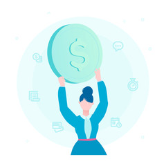 Woman holding a coin - flat design style colorful illustration