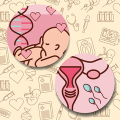 pregnancy fertilization stickers with heats baby born female reproductive spermatozoon vector illustration