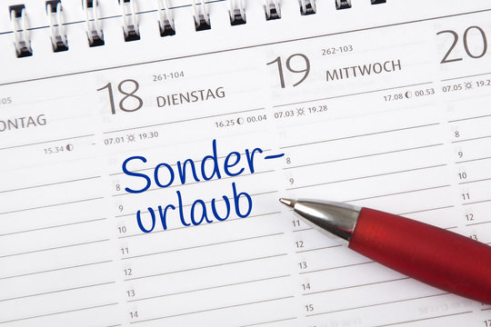 Eintrag im Kalender: Sonderurlaub