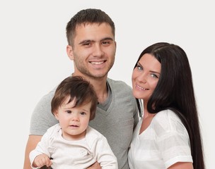 happy smiling family isolated over white